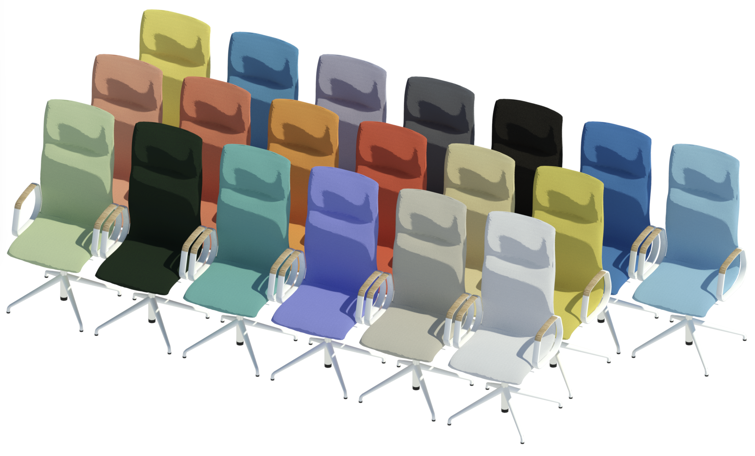 19 Decide conference chairs showing a large selection of the colors from Era material group.